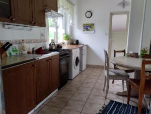 a kitchen with a table and a sink and a dishwasher at Štempel Karol , Bělá pod Pradědem, Domašov 412 in Jeseník +32 photos