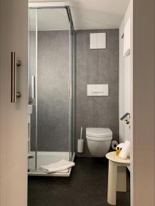 W łazience znajduje się prysznic, toaleta i umywalka. w obiekcie Hotel Engel am Bahnhof w mieście Wädenswil