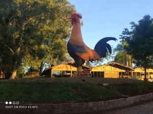 a large statue of a chicken in front of a building at Hotel e Camping Espaço Verde Pousada in Cantagalo