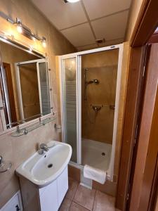 een badkamer met een douche, een wastafel en een douche bij Apartaments near Ploshcha Rynok in Lviv