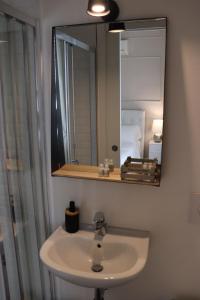 a bathroom with a sink and a mirror at FOUR LIONS VILLA GUESTHOUSE in Pisa