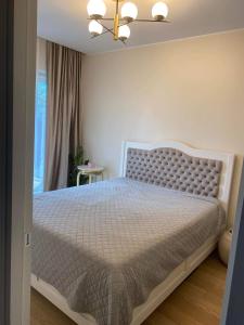 - une chambre avec un grand lit dans l'établissement Piliamesčio apartamentai, à Kaunas
