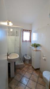 a bathroom with a sink and a toilet and a shower at Porto Coda Cavallo - Salina Bamba in San Teodoro