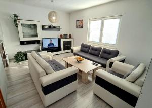 un soggiorno con 2 divani e una TV di Sarajevo Apartment a Hadžići
