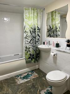 y baño con aseo, bañera y lavamanos. en Modern Spacious Gated Two Bedrooms Apartment, en Stifford