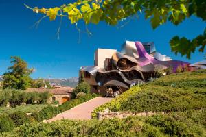 ein Gebäude auf einem Hügel in der Unterkunft Hotel Marqués de Riscal, a Luxury Collection Hotel, Elciego in Elciego