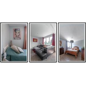 vier foto's van een slaapkamer en een woonkamer bij Le Raymond - Appartement proche du centre sportif, des rives de l'Allier et du centre-ville - parking in Vichy