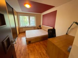 een kleine kamer met een bed en een raam bij Apartman Bibi-D in Komárno
