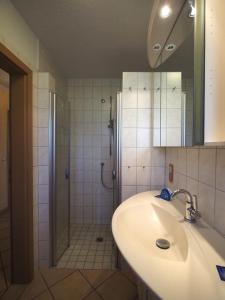 a bathroom with a sink and a shower at Hoppenberg in Zingst