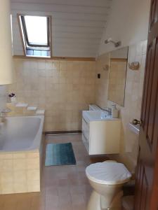 a bathroom with a toilet and a sink and a tub at Villa Mariella in Siófok