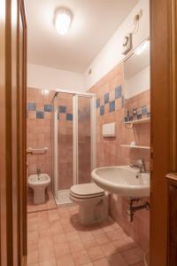 a bathroom with a toilet and a sink and a shower at Casa Marmarole in Borca di Cadore