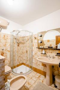 y baño con ducha, lavabo y aseo. en La Casa Sul Fiordo Lago del Turano, en Paganico