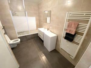 a bathroom with a white sink and a toilet at Appartement T2 cosy centre ville in Thonon-les-Bains