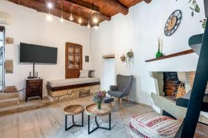 a living room with a couch and a tv at Joel Living Collection - Rustic Villa in Áptera