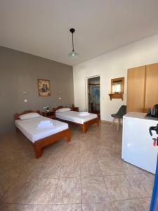 duży pokój z 2 łóżkami i kuchnią w obiekcie Dream catcher 1 w mieście Agia Theodoti