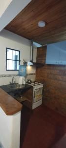 a kitchen with a stove and a sink at Alojamiento Amancay in Trenque Lauquen