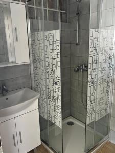 a bathroom with a shower and a sink at Apartments Linic in Nin