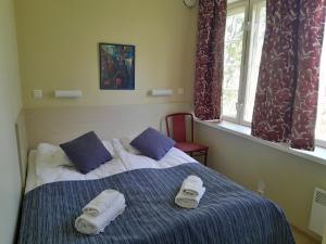um quarto com uma cama com toalhas em Inge Villa em Pärnu