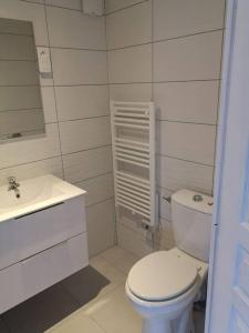 biała łazienka z toaletą i umywalką w obiekcie Lumineux et spacieux logement indépendant w mieście Le Taillan-Médoc