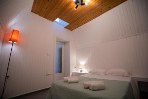 1 dormitorio con 1 cama con 2 almohadas en Morning Star Traditional Houses en Pirgos