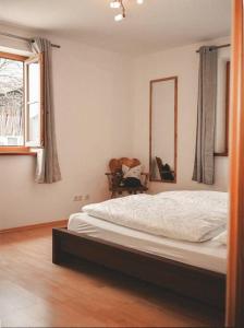 a bedroom with a bed and a window at Apartment im Obstgarten in Rottau