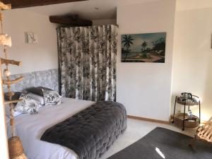 a bedroom with a large bed with a curtain at L' îlot des îles in Cuxac-dʼAude +5 photos
