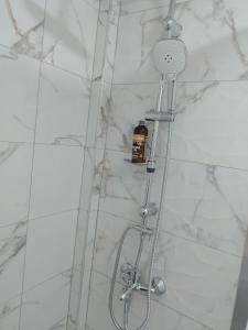 a shower with a bottle of shampoo in a bathroom at Bibi apartments in Ohrid
