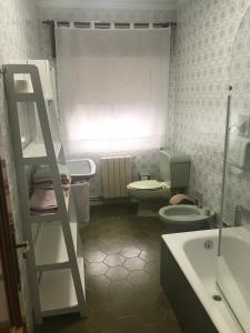 a bathroom with a toilet and a sink and a ladder at Casa Vista Alegre en Oia in Oia