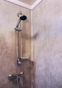 a shower in a bathroom with a glass door at Camping la Pineta in Santa Maria Maggiore