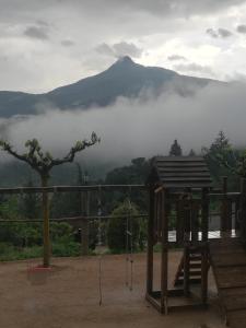 アルブシエスにあるApartamento con jardín, barbacoa y piscina en pleno Montseny Mas Romeu Turisme Ruralの山の景色を望む遊び場