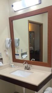 a bathroom with a sink and a large mirror at Comfort Suites New Braunfels in New Braunfels
