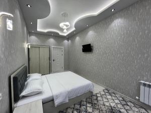 Samarkand luxury apartment #5 في سمرقند: غرفة نوم فيها سرير وتلفزيون