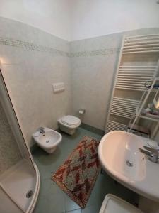 La salle de bains est pourvue d'un lavabo, de toilettes et d'une douche. dans l'établissement Flat Le Rose, à Paratico