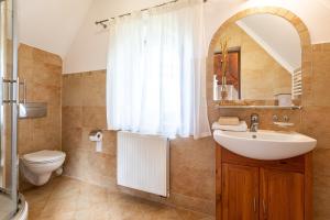 a bathroom with a sink and a toilet and a mirror at Willa Apart in Zakopane +55 photos