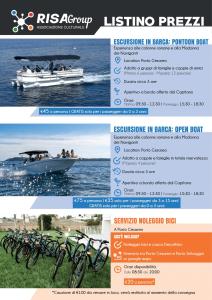 a flyer for a fishing program with a boat and bicycles at Le stanze di chiara in Torre Lapillo