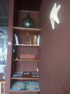 een boekenplank in een kamer met boeken bij FrantzunatxakVistas al mar EBI10012 in Bermeo