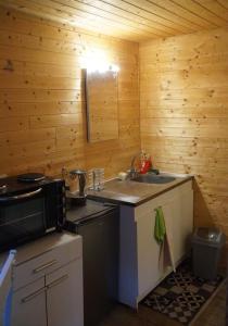 a small kitchen with a sink and a microwave at Agapi in Le Puy-en-Velay