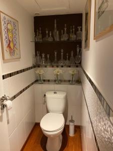 a bathroom with a white toilet in a room at Le Patio Père Pigne Guestroom in Perpignan