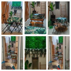 un collage di quattro fotografie di tavoli e sedie di Bed Nonnonino a Porto Cesareo