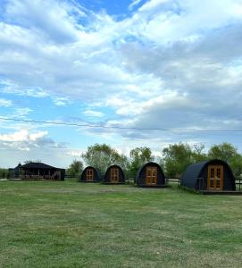 a group of four domed buildings in a field at Vidusgrīvas in Nidden