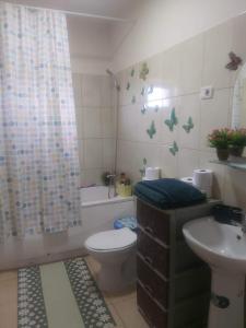 a bathroom with a toilet and a sink at Apartament Sarah in Oţelu Roşu