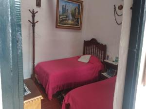 a bedroom with a pink bed in a room at Casa Gloria en Villa de Leyva in Villa de Leyva