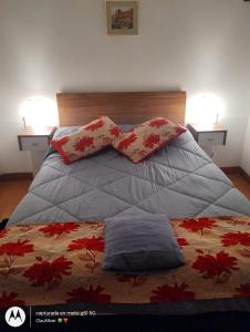uma cama com duas almofadas em cima em Excelente departamento en Neuquen em Neuquén