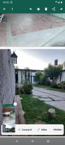 two pictures of a park with a bench and a building at Tulymary in Ciudad Lujan de Cuyo