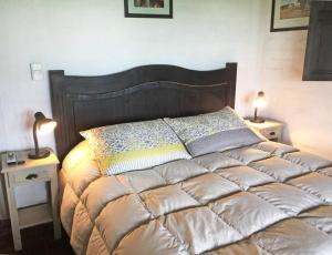 1 cama grande con 2 mesitas de noche y 2 lámparas en Gran casa de campo en el Valle de Uco con espectaculares vistas DOLAR BLUE en Tunuyán