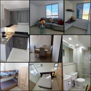 a collage of photos of a kitchen and a living room at Confortable Apartamento in Barranquilla