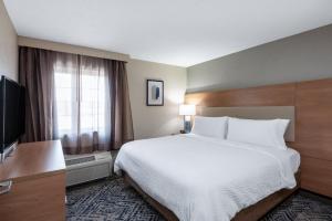 a hotel room with a large bed and a television at Candlewood Suites Chesapeake-Suffolk by IHG in Chesapeake