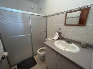 アラフエラにあるAlojamiento Tiquicia Valleyのバスルーム(シャワー、洗面台、トイレ付)