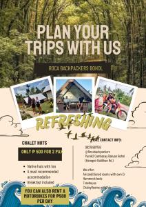 Batuan的住宿－ROCA'S HOMESTAY Backpackers Chalet Bohol，一张三項赛事的传单,上面有一张森林的照片