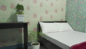un letto con cuscino bianco e una pianta in una stanza di Drishtee Homestay a Rongli